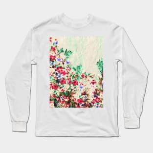 Floral and Crumpled Crepe Pattern Long Sleeve T-Shirt